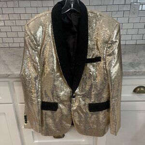 Saint Lorenzo Blazer Mens 40 Gold Sequin Classic Suit Jacket Sport Coat Formal